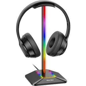 New bee RGB Headphone Stand Desk Gaming Headset Holder with 7 Light Modes and Non-Slip Rubber Base Suitable for All Earphone Accessories(Black)