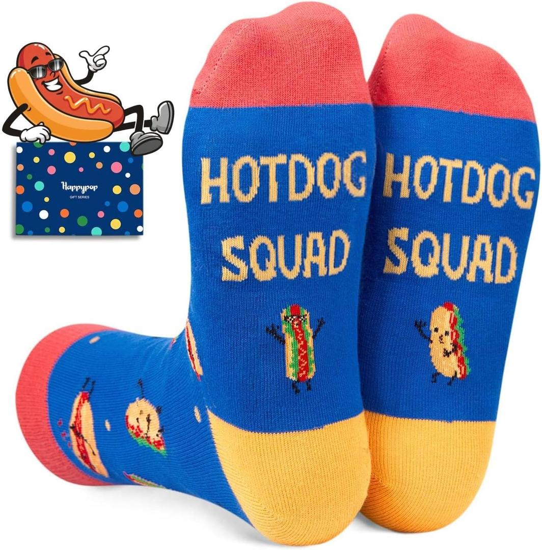 HAPPYPOP Food Socks for Men Women - Funny Burger Taco Gifts, Hot Dog Taco Socks