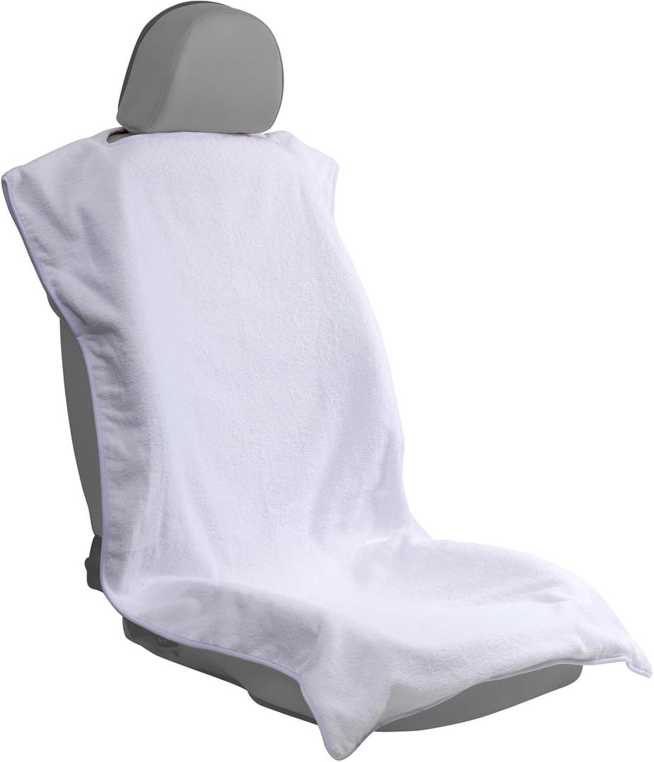 Car Seat Towel Covers Front Seats Protector for Gym and Workout, Automotive Washable Driver Cars Seat Sweat Cover for Dog, Compatible with Tesla Model Y Juniper/3/X/S (Fleece White, 1Pcs)