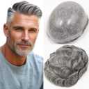 HAPPY&CC Toupee for Man Thin Skin PU Men's Hairpiece European Virgin Human Hair Replacement System Pieces Male Hair Prosthesis Unit for Men #3 Dark Brown with 60% Synthetic Gray 10x8inch