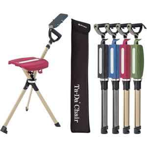 STEP2GOLD Ta-Da Chair Series 2 PRO, Portable Trekking Hiking Pole, Folding Walking Stick with Seat, Walking Cane with Chair, Foldable Chair, Lightweight Aluminum, Easy Carry and Storage, Anti-Slip (Red)