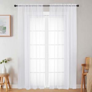Sheer White Curtains for Bedroom Living Room 90 Inches Long 2 Panels Set, Soft Airy Light Filtering Sheer Window Treatments, Modern Rod Pocket Curtains Drapes, Each 42" Wx90 L Inch