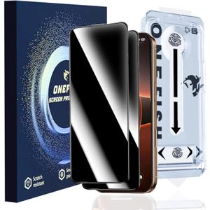 OneFish Full Edge Coverage Tempered Glass Screen Protector for IPhone 14 Plus/IPhone 13 Pro Max 6.7 inch 2 Pack Edge Reinforcement, Self-Aligning Installation, Case Friendly Privacy Screen Protectors