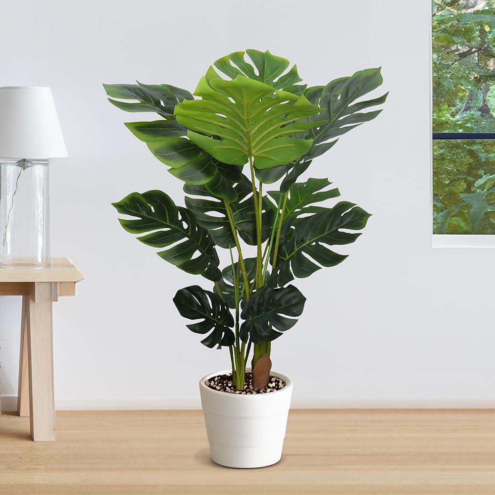 Artificial Monstera Plant 4 Ft Fake Plants with Plastic Pot for Office and Home Decor, Tall Faux Plant for Indoors and Outdoors, Artificial Tree Housewarming Gift 