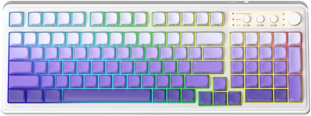 AULA S99 Wireless Keyboard, Tri-Mode Bluetooth/2.4GHz/USB-C Cute Creamy Gaming Keyboard with Number Pad RGB Backlit, Media Knob Custom Computer Keyboards for MAC Xbox PC Gamer - Gradient Purple