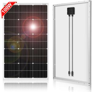 DOKIO 100W 18V Monocrystalline Solar Panel for 12V Battery Charging, Glass Module with Aluminum Frame, MC4 Connector, Pre-Drilled Holes for Rooftop, RV, Boat, Off-Grid Power