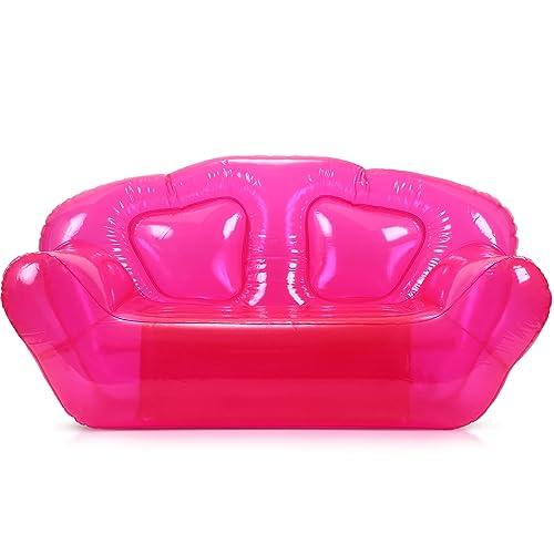 Kigley Inflatable Chair Blow Up Couches Transparent Inflatable Sofa Seat Yard Patio Portable Air Couch Furniture for Outdoor Indoor Camping Beach Room (Double Seat, Pink)