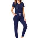 Scrubs for Women, 9-Pocket Soft V-Neck Top and Stretch Jogger Pants, Medical Uniform for Nurses, Doctors, Small
