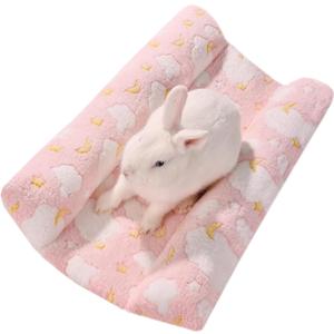 24x16 in Rabbit Bed Large Size - Warm & Comfortable Plush Rabbit Mat Pad with Star Pattern, Double-Sided Flannel Pet Pad Cozy Fleece Bedding for Bunnies, Guinea Pigs, Small Animals, Pink