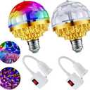 2Pcs Colorful Rotating Magic Ball Disco Ball Light Bulb with Sockets, Plug in RGB LED Stage Light for Home Room Dance Parties