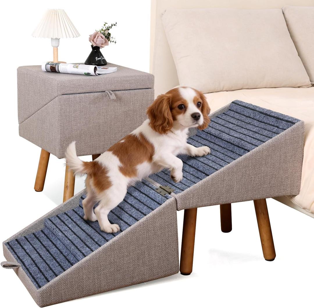 Dog ramp for Small Dogs, 2-in-1 Pet Steps & Ottoman - Foldable Dog ramp for Couch, Non-Slip Wooden Pet ramp for Puppy Senior Injured Dogs (Light Brown, XXL(21.06H)) | Tall 6-step stairs for medium large dogs to high bed Convertible to bedside nightstand. Non-slip steps & split ottoman design