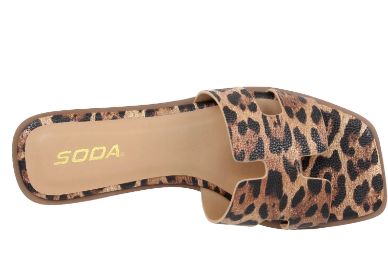 Soda Women Slip-On Sandals H-Band Flip-Flops Slides Square KNIT Leopard Cheetah 9.5