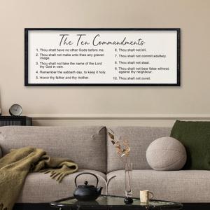 Comurdyo Christian The Ten Commandments Bible Verse Wall Decor Art 32"×12" Large Wood Framed God Prayer Catholic Saying Catholic Sign for Vintage Living Room Jesus Plaque Wall Hanging (Black)