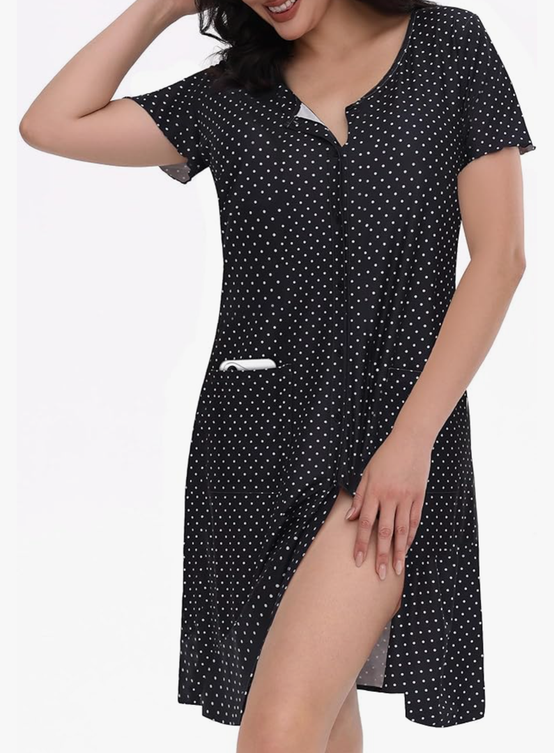 ZOOSIXX Nightgowns for Women - Short Sleeve Button Up Pajamas for Women Clothing Sleepshirts Night Gown with Pockets Size M