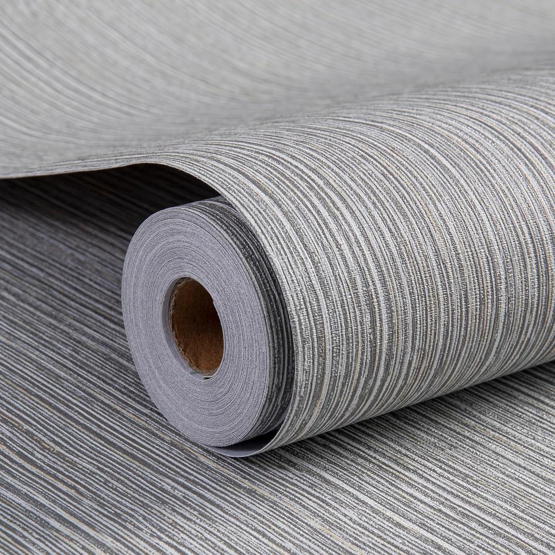 Grasscloth Wallpaper Textured 24in X 393in Fabric Contact Paper Brown Wall Paper Textured Linen Wallpaper Peel and Stick Self-Adhesive Thick Vinyl Embossed Film Wallpaper (Gray Brown)