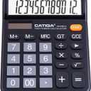 CATIGA 12 Digit Desk Calculator, Desktop Calculators with Large LCD Display & Big Buttons, Dual Power Solar & Battery, Standard Basic 4 Function Calculator for School, Office, Home (Black)