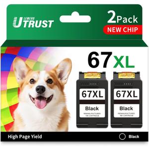 67XL Ink Cartridge Replacement for HP 67 67XL Printers Work for HP DeskJet 2700 2752 2755e 2855e 2800 2742e 4155e 4255e 4100 Envy 6055e 6000 6455e 6400 6458e 2 Pack-Black