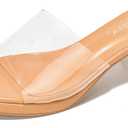 Cape Robbin Women's Clear Low Block Heels - Slip-On Transparent Round Open Toe Sandals (Anjelic) (Beige)