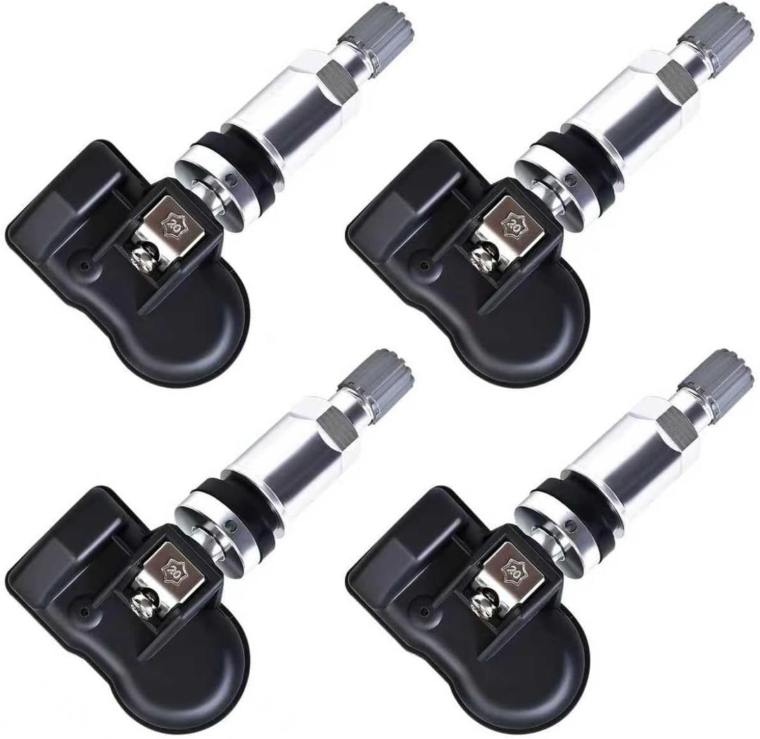 Universal TPMS Sensors 315MHz+433MHz, 2-in-1 Tire Pressure Monitoring Sensor Programmable Compatible with TPMS Tool TS408 TS508 TS608, Replaceable Metal Valve Stem (4PC)