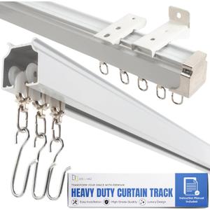 Jos & Haz Ceiling Curtain Track Set  3ft-16.4ft / 5 Meter  Premium Heavy Duty Curtain Track, Ceiling Mount and Wall Mount for Room Divider, Living Room, Bedroom, Office (White)