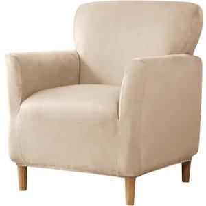 LiveGo Stretch Mid Century Modern Armchair Slipcover 1-Piece Solid Accent Chair Covers with Arms Soft Chair Slipcovers for Living Room Furniture Protector Office Reception (Cream)