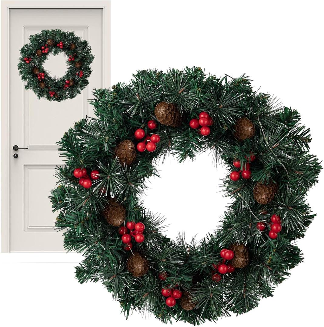Christmas Door Wreath With Lights,Christmas Door Wreath | 15.7 Inches Home Door Decoration, Unique Party Supply, Artificial Garland for Door Wall Mantel Holiday Party