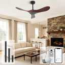Outdoor Ceiling Fan Without Light, 42Inch Smart Ceiling Fan with Remote & Voice Control for Alexa/Google, 3-Blade Wood Fan, Quiet DC Motor, 6 Speeds for Patio, Porch, Farmhouse, Dark Walnut