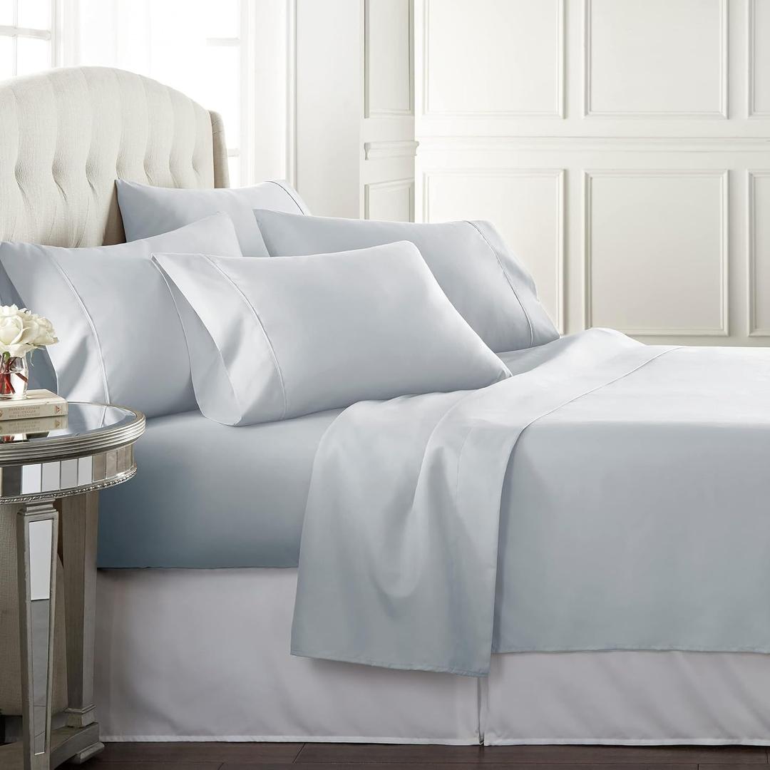Danjor Linens Bed Sheet Set Full Size for Teens, Hotel Premium Sheets with 4 Pillowcases, Lightweight Brushed Microfiber Deep Pockets, Breathable Cooling 6 Piece Bedding Sets, Ice Blue