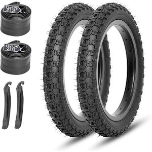 MOHEGIA Kids Bike Tires Replacement Set: 2-Pack 12-1/ 2-Inch x 2-1/ 4 Inch (12.5x2.125 inch) Folding Bicycle Tires and Pair 12.5-inch Inner Tubes Schrader Valve with Tire Levers