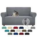 ZNSAYOTX Super Stretch Couch Cover Love Seat Sofa Covers for Living Room Dogs Pet Friendly Furniture Protector Spandex Loveseat Slipcovers with Anti Slip Foam Sticks (Light Grey, Loveseat)