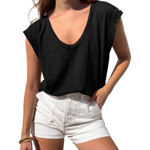BTFBM Womens Tops Going Out Casual Oversized Summer Basic Tees 2026 V Neck T Shirts Trendy Blouse