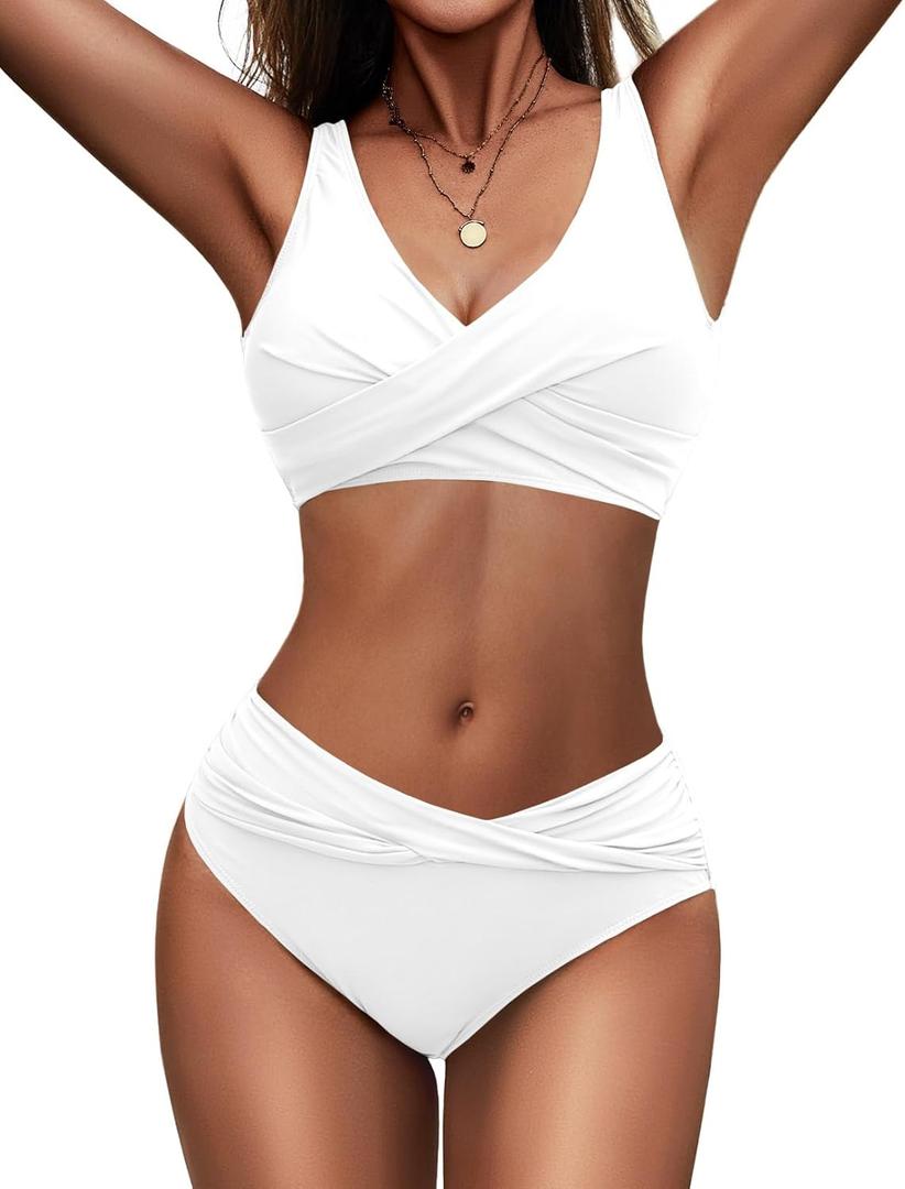 Zilcremo Women's Bikini Sets Twist Front Two Piece Swimsuit Wide Straps Tie Back Bathing Suit (S)