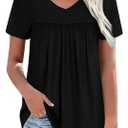 WEESO Womens T Shirts Short Sleeve Pleated Dressy Casual V Neck Summer Tops Blouses (Black, M)
