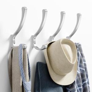 4 Pack Large Wall Hooks For Hanging Heavy Duty, Silver Coat Hooks For Wall, Coat Hanger Hooks Wall Mounted, Wall Mounted Bag Hooks, Screw In Hooks, Metal Wall Hooks For Hanging Coats, Backpack, Purse