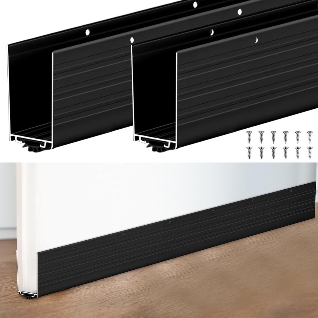 Yaocom 2 Pack U Shape Screw on Under Door Seal 36 Inch Aluminum and Rubber Door Threshold Extension with Draft Stopper for Home Prevents Hot and Cold Air, Dust and Insects, Suitable for 1-3/4 Inch