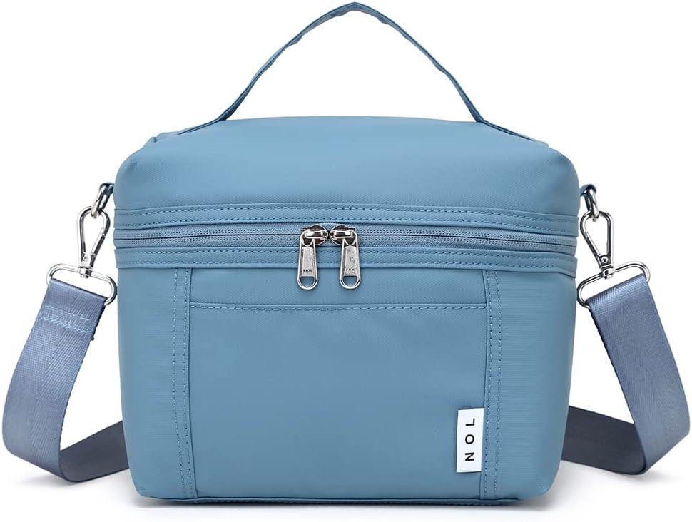 NOL Natural Organic Lifestyle Insulated Lunch Bags for Women Cooler Bag Lightweight Nylon Waterproof Lunch Box For Work (Medium(normal), Dusty blue)