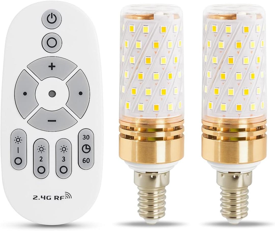 Smart Led Corn Light-Bulb with Remote-Control E14 9W Light Bulbs Adjustable Color Temperature (Warm/Cool) and Brightness, 2 Pack (2 Bulbs + 1 Remote)