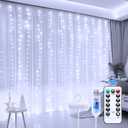 Minetom Curtain Lights, 300 LED Dimmable Fairy Lights with Remote and Timer, 8 Modes, USB Powered String Lights for Room Wall Party Xmas Indoor Decor, White (1 Pack)