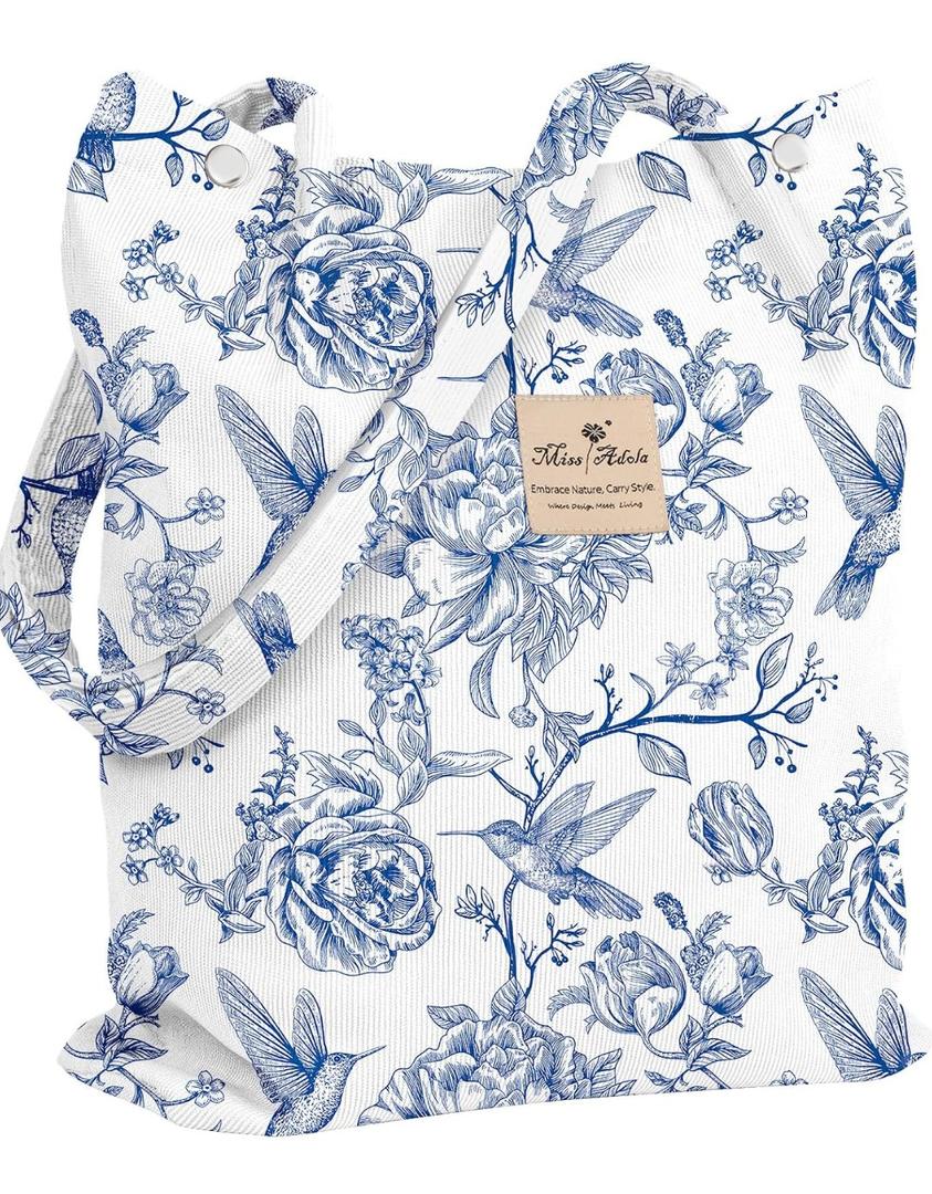 Corduroy Tote Bag for Women - Reusable Totes with Pocket & Buckle Cute Aesthetic Shoulder Bag for Work Travel