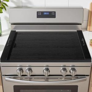 Gas Stove Top Cover: Wooden 30 * 22 Inches Electric Stovetop Covers, Noodle Board with Handles, Wood RV Cutting Board for Kitchen Counter (Black)