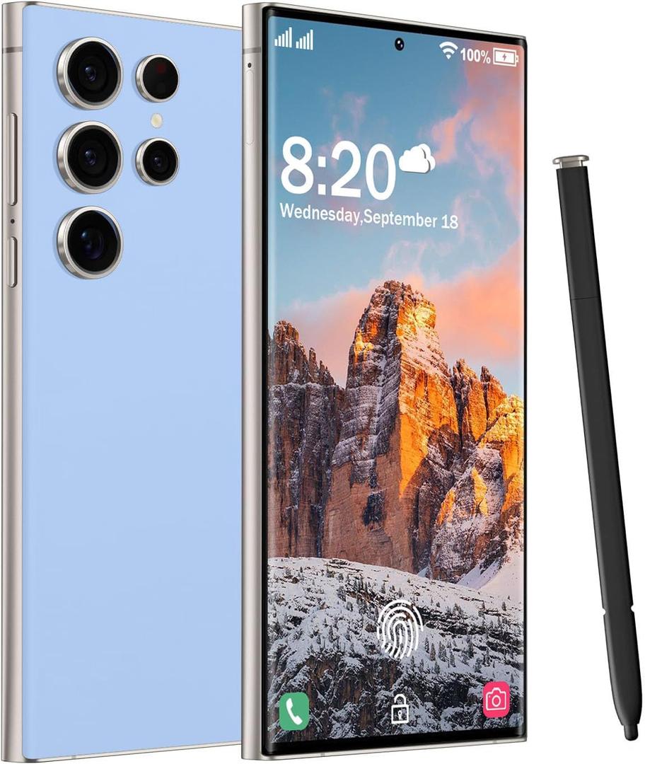 HTDSHFY I24 Ultra 5G Unlocked Phone,8+256GB with 128GB Memory Card Cell Phone, Built in Pen The Phone, Smartphone Battery 6800mAh 6.8" HD Screen,5G/Face ID/Fingerprint Lock/GPS (Sky Blue)