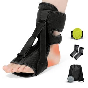Upgrade Plantar Fasciitis Night Splint and Brace,plantar fasciitis relief with Soft Memory Foam Pad,achilles tendonitis brace for Women & Men,with Massage Ball for Tension Relief,Arch Pain, Heel Spur, Foot-drop and Achilles Tendonitis (Black)