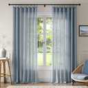 Anmao Natural Linen Curtains for Living Room 96 Inch Length 2 Panels Set, Light Filtering Semi Sheer Window Curtain Drapes for Bedroom with Curtain Rings and Clips, 52 Inch Wide Each Panel, Haze Blue