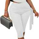 Vssjavun Women's 2 Piece Outfits Sexy Sleeveless One Shoulder Crop Tops Bodycon Capri Pants Sets (Large, White)