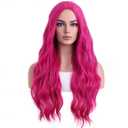 BERON Hot Pink Wigs Long Wavy Wig for Women Curly Heat Resistant Hair Wigs Halloween Cosplay Party with Wig Cap