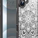 FUNMIKO for iPhone 16 Plus Case with Privacy Screen Protector, Wireless Charging Compatible, Shockproof Translucent Matte Cover - Cute Floral Design Phone Case for Women Girls - Mandala Flower