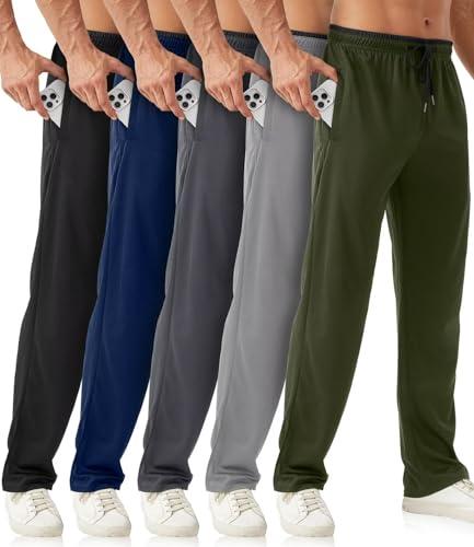 OZYJD Mens Sweatpants with Zipper Pockets 5 Pack Mens Joggers for Men Open Bottom Mesh Athletic Pants for Workout,Running L