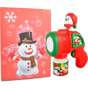 Christmas Bubble Machine Toys for Kids,Automatic Electric Battery Powered Bubble Gun with Bubble Solution,LED Light,Leakproof Bubble Blower Toy for Christmas Birthday Party Favors Gifts (Red Snowman)
