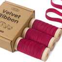 NLUS Christmas Velvet Ribbon Set with Wooden Spool, 3/8" x 15 Yd Burgundy Velvet Ribbon for Christmas Tree Decoration Gift Wrapping Handmade Craft Ornaments Bow Making (3 Rolls x 5Yd)