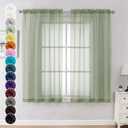 Chyhomenyc Sage Green Sheer Curtains 54 Inch Long 2 Panels Set, Short Rod Pocket Voile Drapes for Dinning Small Windows Bathroom Living Room Bedroom, Each 42Wx54L in, 2PCS, Sage Green (42"W x 54"L (Pack of 2), Sage Green)